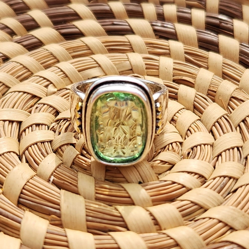 New Silver and Gold Ring with Green Gemstone